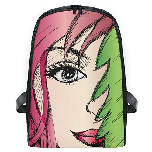 KISSENSU Mochilas Escolares Juveniles,Mujer, Mirar a escondidas, Hoja, Cara, cicatrizarse,Mochila Hombre Casual Mochila para Portatil Resistente Mochila Instituto para Chicos,Trabajo Viaje