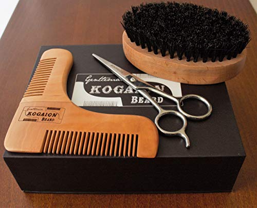 Kit Cuidado Barba - Regalos para Hombres con barba - Cepillo Barba + Peine Barba + Tijeras Barba + Bolsa de viaje + Caja de regalo - Regalos originales para hombre - Presente perfecto por KOGAION UK
