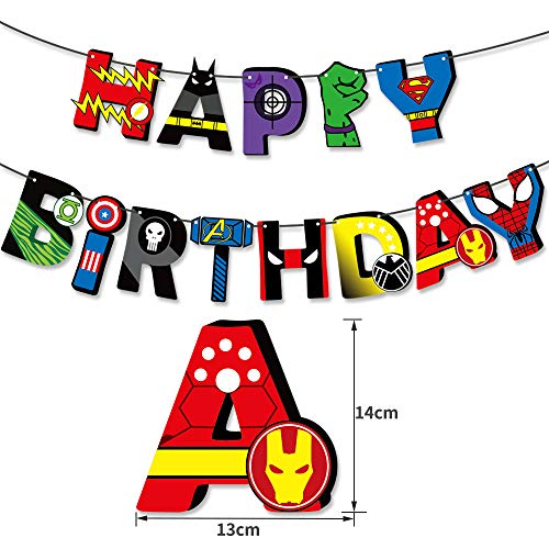 Kit de Decoraciones Superhéroes, Pancartas,Globos,Adornos de Pastel Superhéroes, de Fiesta Temáticos Superhéroe Suministros