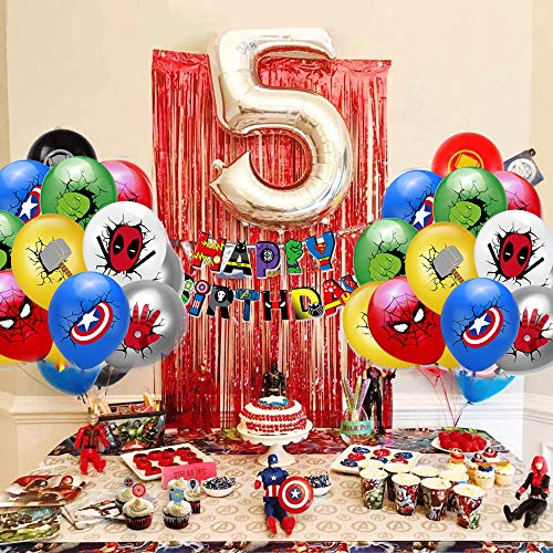 Kit de Decoraciones Superhéroes, Pancartas,Globos,Adornos de Pastel Superhéroes, de Fiesta Temáticos Superhéroe Suministros