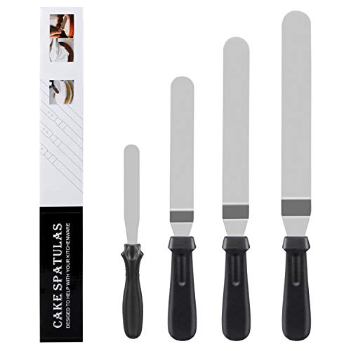 Kit de espátula de glaseado premium de 4 piezas, WisFox espátulas de glaseado de acero inoxidable en ángulo de 3 piezas profesionales de y espátula de glaseado de acero inoxidable recta de 1 pieza