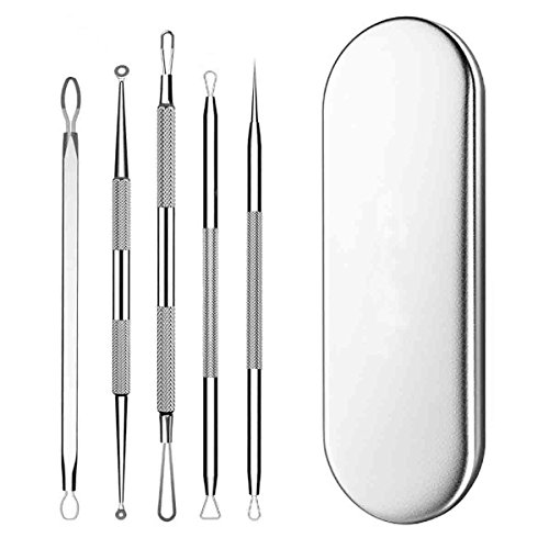 Kit de extractor de puntos negros, herramienta de extractor de espinillas, para eliminar las zonas de acné y la nariz, sin riesgos, con funda de metal.