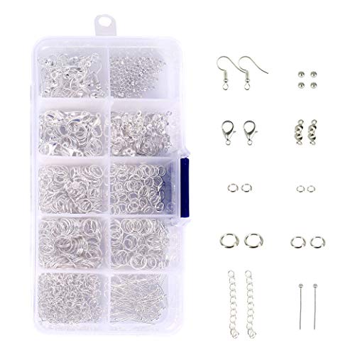 Kit de Hacer Bisutería 650 Piezas Kit de Accesorios de Joyería Herramientas de Reparación de Joyas Adecuado para Hacer y Reparar Collares y Pulseras y Pendientes Accesorios, Plata
