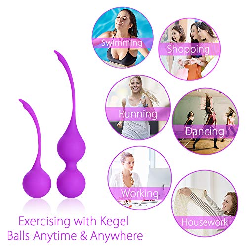 Kit de Pesas de Ejercicio Kegel de Silicona Medica (juego de 2) - Bolas Chinas de ejercicios vaginales - Control de Vejiga para Mujer & Terapia de Refuerzo del Suelo Pélvico (Púrpura)