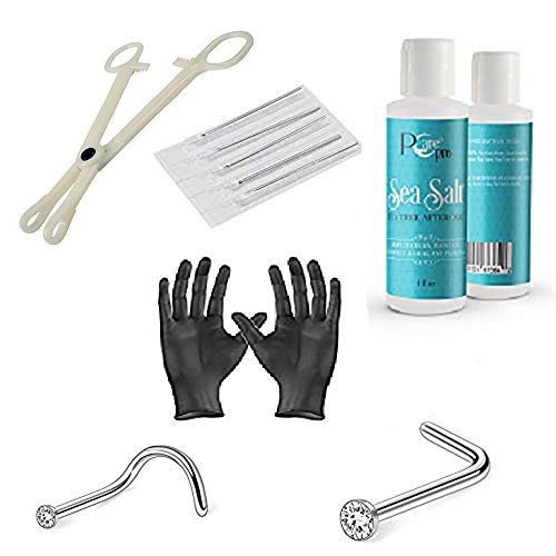Kit de piercing para la nariz, 10 unidades y pCare Pro para el cuidado posterior de la nariz, 4 onzas