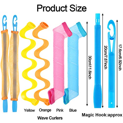 Kit de Rizadores de Cabello en Espiral de 24 Piezas, Rizadores de Pelo sin Calor Rulos en Espiral Rulos de Estilo de Onda con Ganchos de Peinado para Herramientas de Peinado Largo(11,8 Pulgadas)