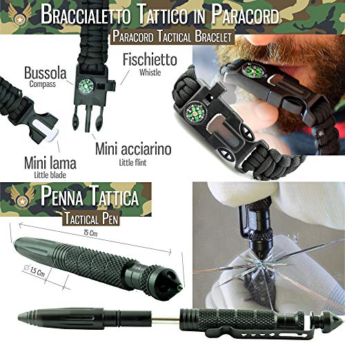 Kit de Supervivencia Militar Profesional de Tercera Generación Emergencia Montaña Excursión Senderismo al Aire Libre 11En1 Linterna Pulsera Táctica Paracord Multiuso Pedernal Navaja Viaje Acampar