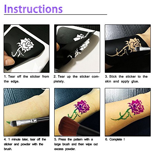 Kit de Tatuajes Temporales, Pintura Facial para el Cuerpo con 15 Colores de Brillo y 48 Hojas Únicas Plantilla de Tatuaje Temático Impermeable No Tóxico para Niños en Fiestas Cumpleaños y Eventos