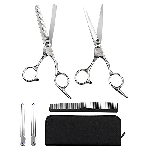 Kit de Tijeras Profesionales de la Peluquería, ELFINA Cortador de Pelo del Acero Inoxidable Tijeras de Bigote de 6 Pulgadas, para Cortar y Entresacar para Peluquero y Salón de Corte de Cabello