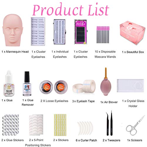 Kit Extensiones de Pestañas, Missicee kit Extension de Pestañas Profesional Postizas Extensión Entrenamiento Herramienta de Maquillaje, Kit de Práctica con Bolsa