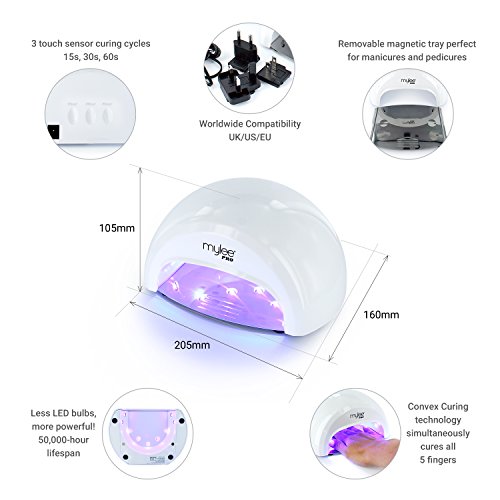 Kit Profesional LED Mylee para barniz de uñas, 4x colores MYGEL, capa superior e inferior, lámpara LED de curado convexo Mylee PRO Series, Prep & Wipe, removedor de gel (Blanco)