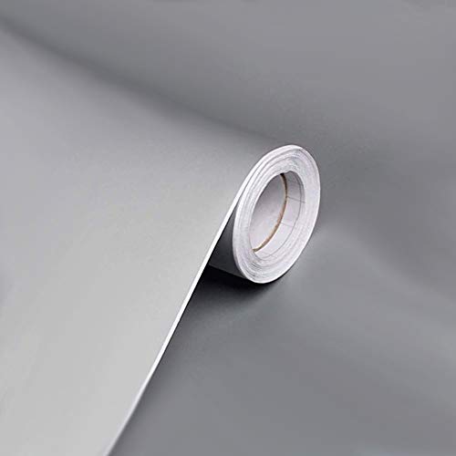 Kitchen-dream Papel pintado de color sólido, papel pintado de PVC autoadhesivo, papel pintado autoadhesivo de 45 cm x 10 m, papel pintado de dormitorio para paredes (gris claro)