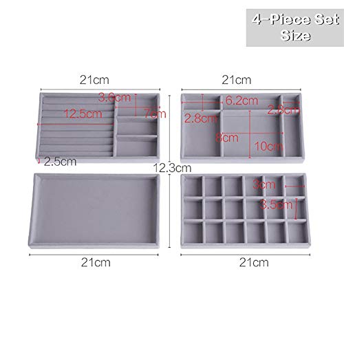 Kitchenmore Bandejas Joyas Bandeja Almacenamiento Joyas Organizador de Anillos Organizador Cajones Joyas Exhibidor Organizador de Joyas Gris Compartimentos para Pendientes, Anillos