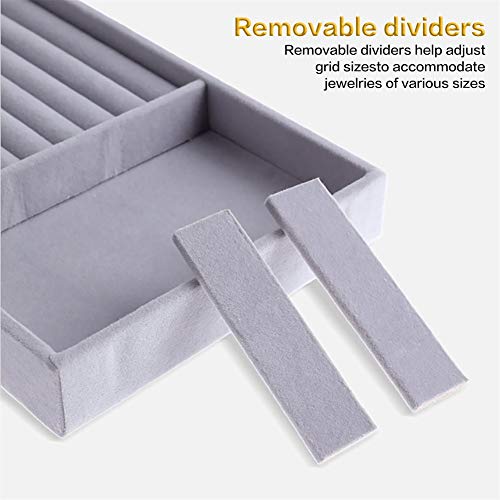 Kitchenmore Bandejas Joyas Bandeja Almacenamiento Joyas Organizador de Anillos Organizador Cajones Joyas Exhibidor Organizador de Joyas Gris Compartimentos para Pendientes, Anillos