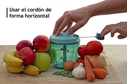 Kitkome Picador Manual de Alimentos - 900ml - 5 Cuchillas de Acero Inoxidable Multiuso Ecológico y Fácil de Limpiar - Tritura Rápido y Eficazmente las Verduras - Incluye Accesorios de Regalo