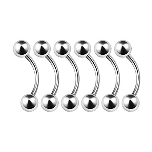 KJM Fashion - Juego de 6 piercings de acero quirúrgico anodizado curvado para cartílago, tragus, rook, labret