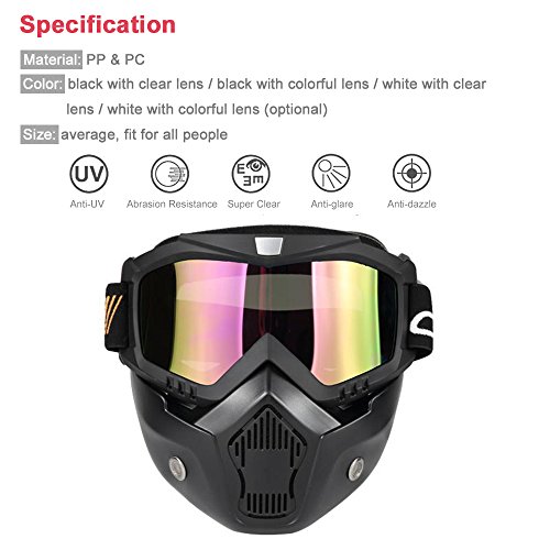 KKmoon Gafas Desmontable Mascara del Moto Filtro de Boca para Cascos Abierto Media Cara de Motocross£¨Negro, Lente Coloria