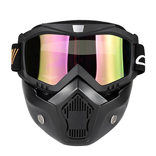 KKmoon Gafas Desmontable Mascara del Moto Filtro de Boca para Cascos Abierto Media Cara de Motocross£¨Negro, Lente Coloria