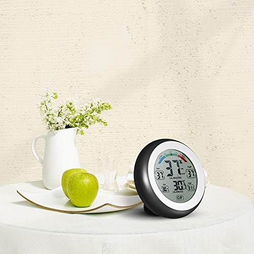 KKmoon termómetro, pantalla de 3.3 pulgadas LCD pequeño, digital, higrómetro, temperatura, para interiores, negro, max. mini. touche