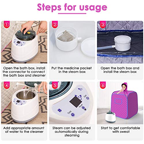 KKTECT Olla de vapor de sauna Juego de sauna de vapor portátil Vaporizador 1000W 2L Juego de vapor de sauna plegable Conjunto de spa de sauna ligero Terapia de desintoxicación para bajar de peso