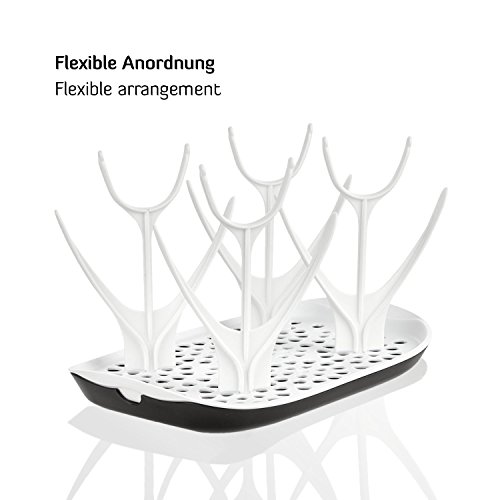 KLAGENA escurridor para biberones y accesorios, blanco/azul, para max. 8 botellas (de hasta 330 ml)/ soporte para botellas/botellero/secador/escurreplatos/escurrebotellas