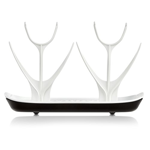 KLAGENA escurridor para biberones y accesorios, blanco/azul, para max. 8 botellas (de hasta 330 ml)/ soporte para botellas/botellero/secador/escurreplatos/escurrebotellas