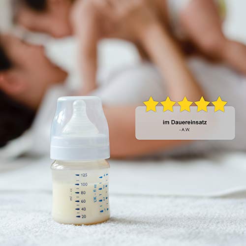 KLAGENA escurridor para biberones y accesorios, blanco/azul, para max. 8 botellas (de hasta 330 ml)/ soporte para botellas/botellero/secador/escurreplatos/escurrebotellas