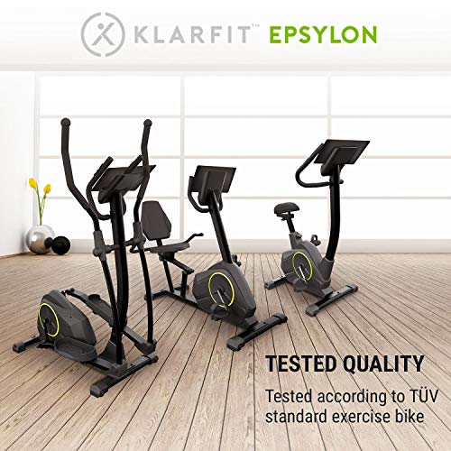 KLAR FIT Klarfit Epsylon Cross AS Bicicleta elíptica - Volante de inercia de 12 kg, 24 Niveles, Tracción por Correa, Pulsómetro, Soporte para Tablet, Certificación TÜV, Acero, hasta 120 kg, Negro