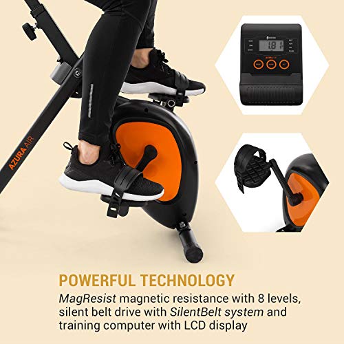 KLAR FIT Klarfit X-Bike XBK700 Pro - Bicicleta estática de Cardio, Ergómetro, Bici Plegable, Computador de Entrenamiento, Pulsómetro, Sillín ergonómico, Pedales Antideslizantes, Naranja
