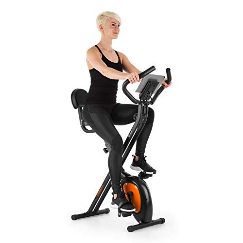 KLAR FIT Klarfit X-Bike XBK700 Pro - Bicicleta estática de Cardio, Ergómetro, Bici Plegable, Computador de Entrenamiento, Pulsómetro, Sillín ergonómico, Pedales Antideslizantes, Naranja