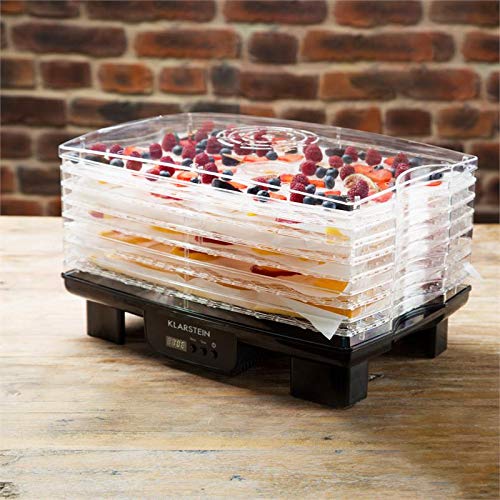 Klarstein Bananarama - Deshidratador BPA Free, Secado de alimentos, Pantalla LCD, 6 bandejas, Ventilación, 550W, Temperatura 40 a 70 °C, Temporizador programable, Diseño modular, Negro