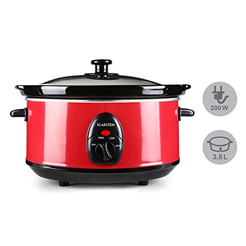 Klarstein Bristol 35 Olla de cocción Lenta 3,5 L (200W Potencia, Cocina a Baja Temperatura, sin fogones, Interior cerámica, Exterior Acero INOX Rojo)