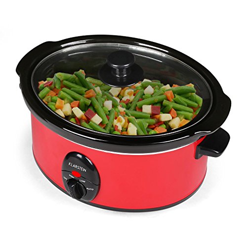 Klarstein Bristol 35 Olla de cocción Lenta 3,5 L (200W Potencia, Cocina a Baja Temperatura, sin fogones, Interior cerámica, Exterior Acero INOX Rojo)