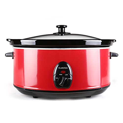 Klarstein Bristol 65 Slow Cooker Olla de cocción Lenta (6,5 L, 300 W, 2 temperaturas, distribución Uniforme del Calor, Recipiente de cerámica extraíble) - Rojo
