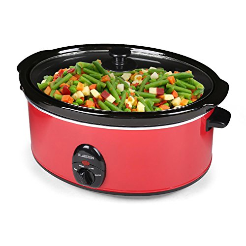 Klarstein Bristol 65 Slow Cooker Olla de cocción Lenta (6,5 L, 300 W, 2 temperaturas, distribución Uniforme del Calor, Recipiente de cerámica extraíble) - Rojo