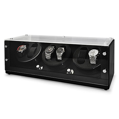 KLARSTEIN CA3PM, Estuche Vitrina para Relojes, Bobinadora, 3 bobinas para 6 Relojes, 4 programas de rotación, Ventana acrílica, Carcasa lacada, Hecha a Mano, Aspecto Fibra de Carbon, Negro…