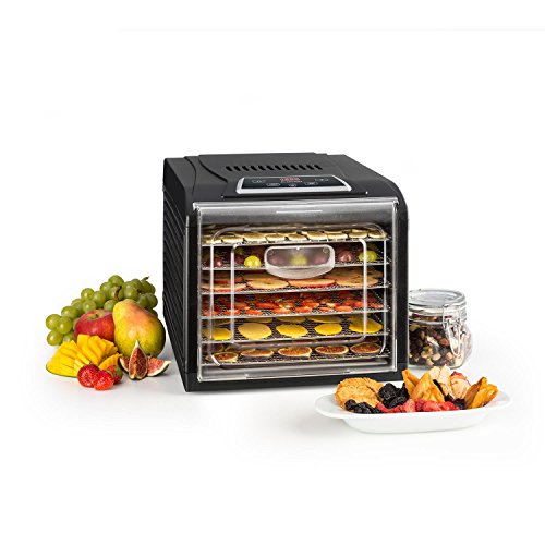 Klarstein Fruit Jerky Plus 6 - Deshidratadora, Desecadora automática, Secadora de Fruta y Carne, 420-500 W de Potencia, 6 Rejillas, Antiadherente, Negro