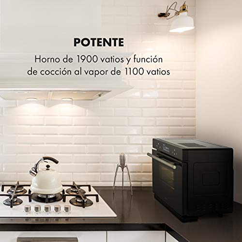 Klarstein MasterFresh horno de vapor - Vaporera independiente, 24 litros de capacidad, 230 °C, Depósito de 1,4 litros, Vaporera de 1100 W, Horno de 1900 W, Táctil, Programable, Negro