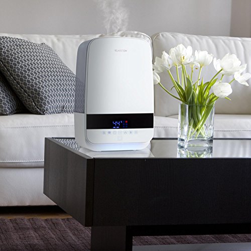 KLARSTEIN Nibelheim - Humidificador, Vaporizador, Ionizador, Tecnología ultrasónica, Depósito de 5,6 L, Velocidad de 400 ml/h, Ambientador, Lámpara UV, Blanco