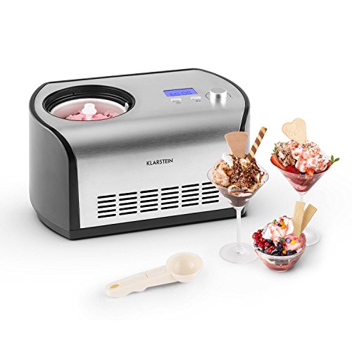 Klarstein Snowberry & Choc - máquina de helado, máquina para hacer helados, 135 W, capacidad de 1,2 litros, tiempo preparación: 30-40 min, pantalla LED integrada, incluye recetario, plateado