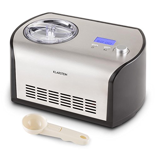 Klarstein Snowberry & Choc - máquina de helado, máquina para hacer helados, 135 W, capacidad de 1,2 litros, tiempo preparación: 30-40 min, pantalla LED integrada, incluye recetario, plateado