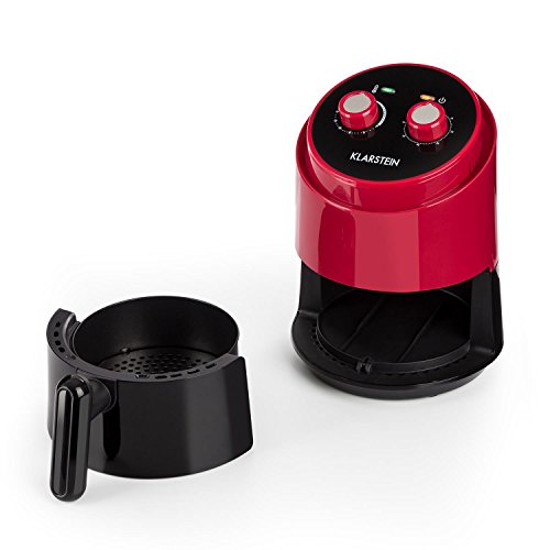 Klarstein Well Air Fry - Freidora, Freidora de aire caliente, Freír sin grasa, Hornear, Cocinar, Asar, 1230 W, 1,5 litros de capacidad, Sin sobrecalentamientos, Control analógico, Rojo