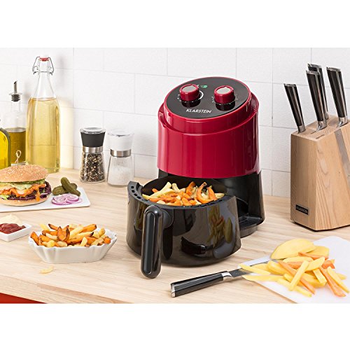 Klarstein Well Air Fry - Freidora, Freidora de aire caliente, Freír sin grasa, Hornear, Cocinar, Asar, 1230 W, 1,5 litros de capacidad, Sin sobrecalentamientos, Control analógico, Rojo