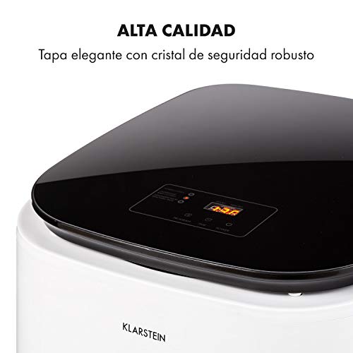 KLARSTEIN Zap Dry - Secadora, Potencia 820 W, Capacidad 50 L, 3 programas, Tambor de Acero Inoxidable, Panel de Control táctil, Tapa con Vidrio de Seguridad, Recogecable, Pantalla LED, Blanco