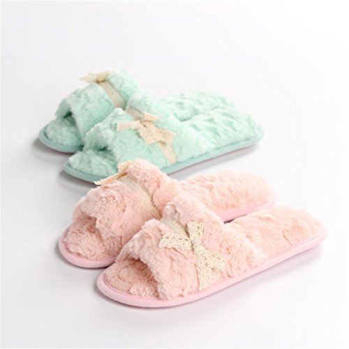 KLDDZQ Zapatillas de Estar por casa Super Suave de Felpa cordón Damas Casa Zapatillas, Pink - Lace Mouth Drag, m (for 38-39 Feet)