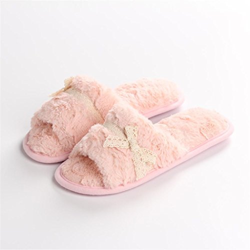 KLDDZQ Zapatillas de Estar por casa Super Suave de Felpa cordón Damas Casa Zapatillas, Pink - Lace Mouth Drag, m (for 38-39 Feet)