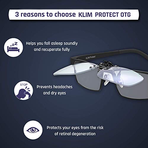 ⭐️KLIM Protect OTG - Gafas de clip para bloquear la luz azul - Alta protección frente a la pantalla - Gafas Gaming para PC, móvil, TV - Anti fatiga, Anti luz azul - NUEVAS 2020