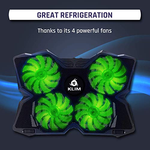 KLIM™ Wind + Base de refrigeración para portátil + La más Potente + Refrigerador portátil de 4 Ventiladores a 1200 RPM con Soporte + Compatible con Todos los tamaños + Verde + Nueva VERSIÓN 2020