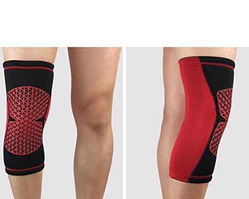 Knee Brace Manga de Compresión de Rodilla de Para Aliviar el dolor de Rodilla,Lesión de Meniscos,Perfecto Para Caminar, Crossfit y Otros Deportes.(Envoltura única) Rojo XL