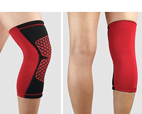 Knee Brace Manga de Compresión de Rodilla de Para Aliviar el dolor de Rodilla,Lesión de Meniscos,Perfecto Para Caminar, Crossfit y Otros Deportes.(Envoltura única) Rojo XL